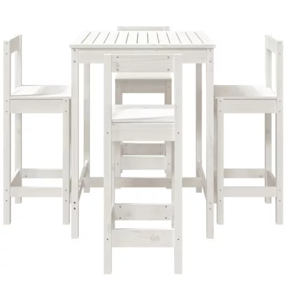 fehér 5 részes tömör fenyőfa kerti bárszett