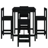 fekete 5 részes tömör fenyőfa kerti bárszett