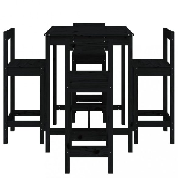 fekete 5 részes tömör fenyőfa kerti bárszett