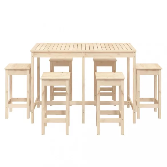 7 részes tömör fenyőfa kerti bárszett