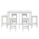 fehér 7 részes tömör fenyőfa kerti bárszett