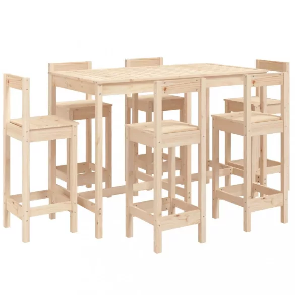 7 részes tömör fenyőfa kerti bárszett