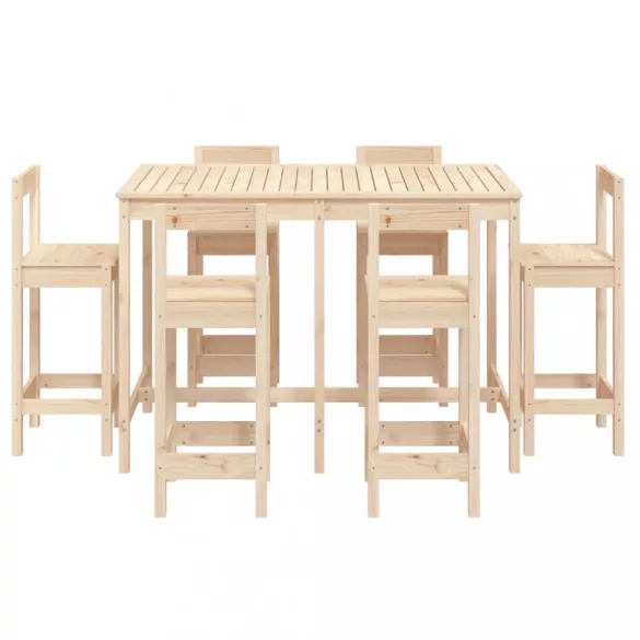 7 részes tömör fenyőfa kerti bárszett