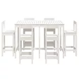 fehér 7 részes tömör fenyőfa kerti bárszett