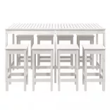 fehér 9 részes tömör fenyőfa kerti bárszett