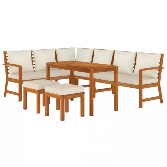 7 részes tömör akácfa kerti étkezőszett párnával