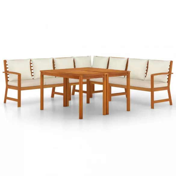 7 részes tömör akácfa kerti étkezőszett párnával