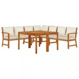 7 részes tömör akácfa kerti étkezőszett párnával