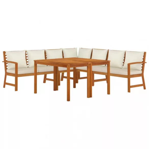 7 részes tömör akácfa kerti étkezőszett párnával