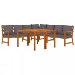 7 részes tömör akácfa kerti étkezőszett párnával