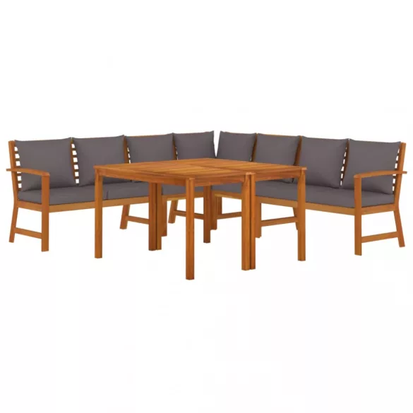 7 részes tömör akácfa kerti étkezőszett párnával