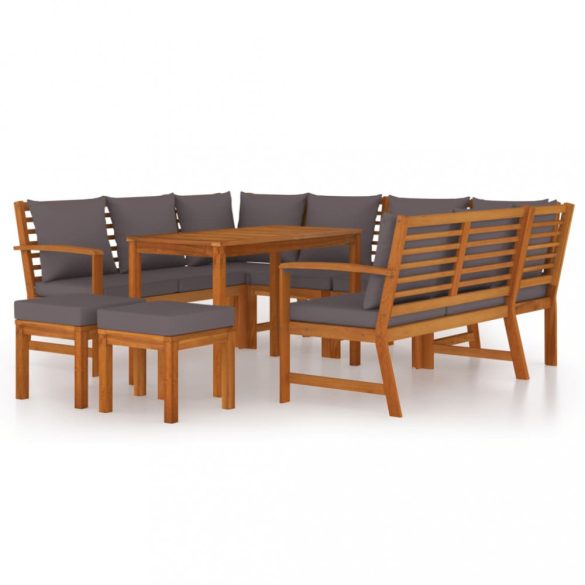 9 részes tömör akácfa kerti étkezőszett párnával