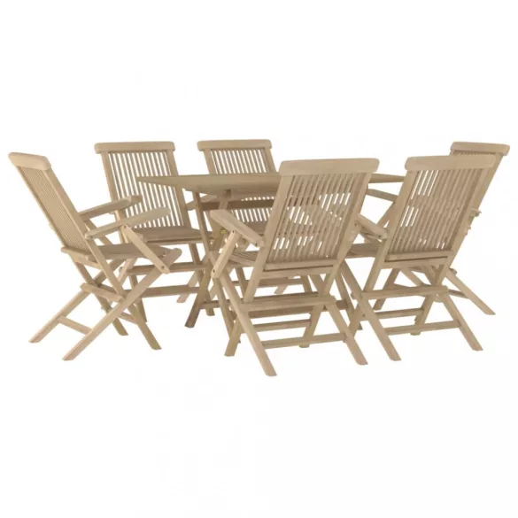 7 részes szürke tömör tíkfa kerti étkezőgarnitúra