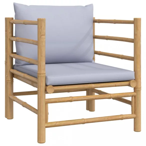 8 részes bambusz kerti ülőgarnitúra világosszürke párnákkal