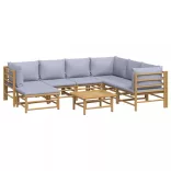8 részes bambusz kerti ülőgarnitúra világosszürke párnákkal