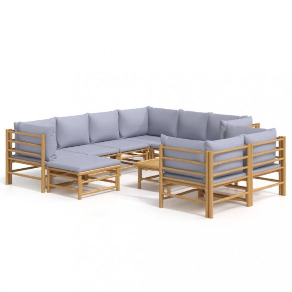 10 részes bambusz kerti ülőgarnitúra világosszürke párnákkal