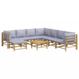9 részes bambusz kerti ülőgarnitúra világosszürke párnákkal