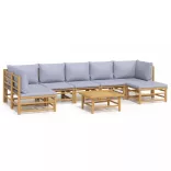 8 részes bambusz kerti ülőgarnitúra világosszürke párnákkal