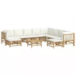 11 részes bambusz kerti ülőgarnitúra krémfehér párnákkal