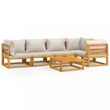 6 részes tömör fa kerti ülőgarnitúra világosszürke párnákkal