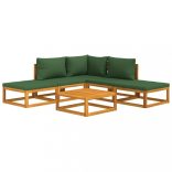 6 részes tömör fa kerti ülőgarnitúra zöld párnákkal