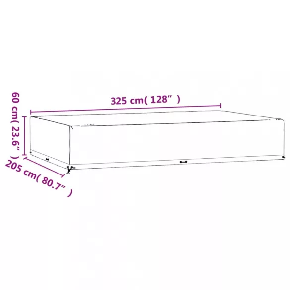 2 db téglalap alakú kerti bútorhuzat 16 fűzőlyukkal 325x205x60
