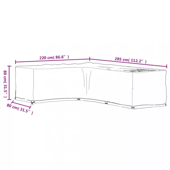 2 db L-alakú kerti bútorhuzat 18 fűzőlyukkal 220x285x80 cm
