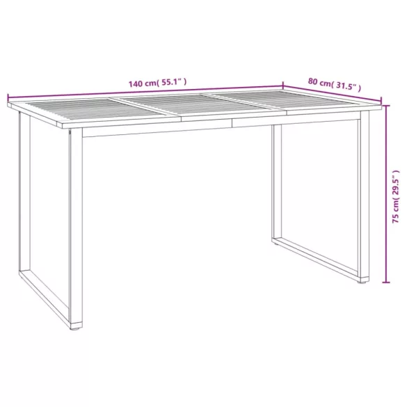 7 részes tömör akácfa és fém kerti étkezőgarnitúra