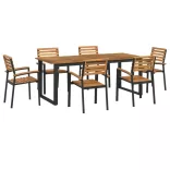 7 részes tömör akácfa és fém kerti étkezőgarnitúra