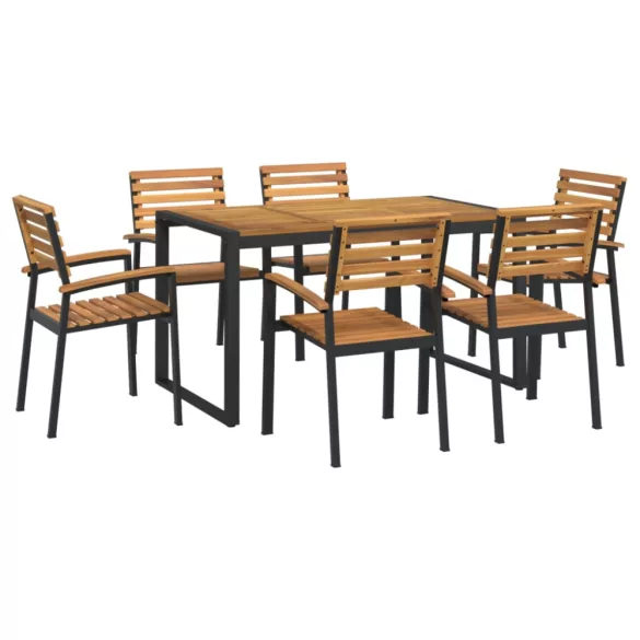 7 részes tömör akácfa és fém kerti étkezőgarnitúra