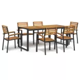 7 részes tömör akácfa és fém kerti étkezőgarnitúra