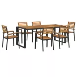 7 részes tömör akácfa és fém kerti étkezőgarnitúra