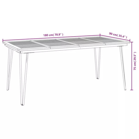 7 részes tömör akácfa és fém kerti étkezőgarnitúra