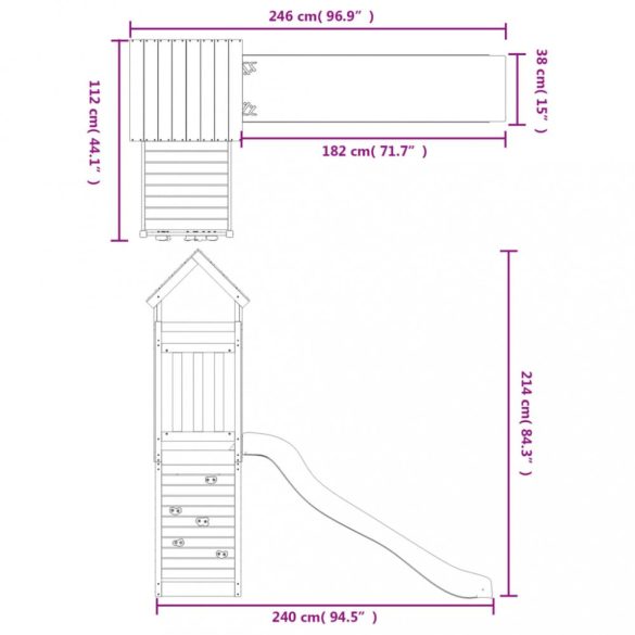 tömör fenyőfa kültéri játszószett