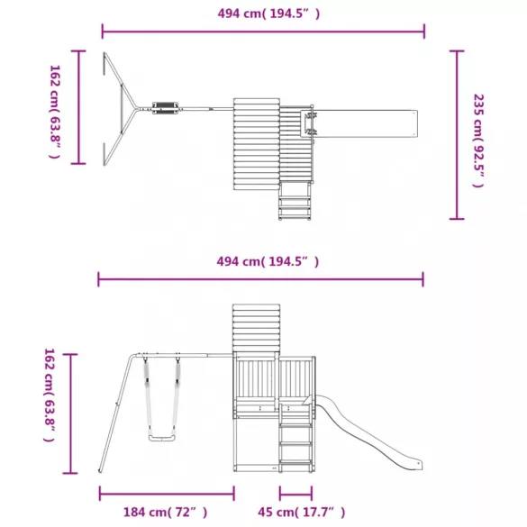 impregnált fenyőfa kültéri játszószett
