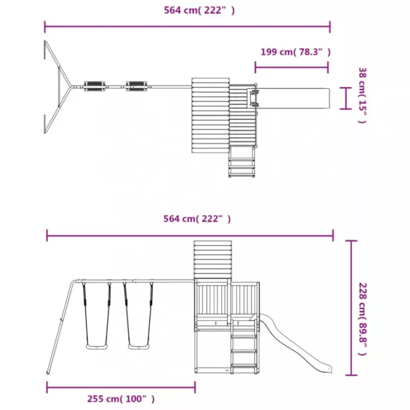 impregnált fenyőfa kültéri játszószett