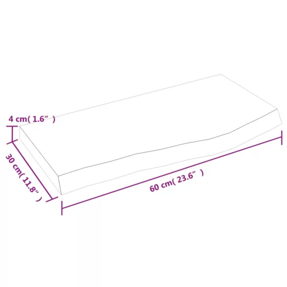 világosbarna kezelt tömör fa fürdőszobai pult 60x30x(2-4) cm