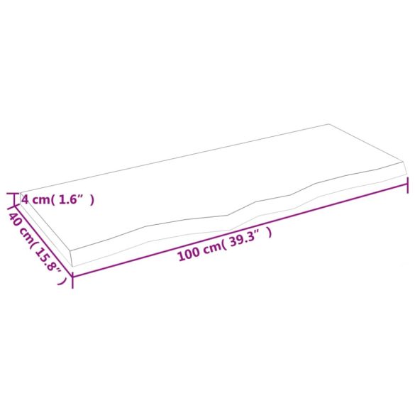 világosbarna kezelt tömör fa fürdőszobai pult 100x40x(2-4) cm