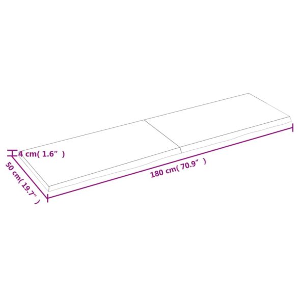 világosbarna kezelt tömör fa fürdőszobai pult 180x50x(2-4) cm
