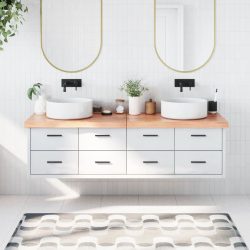   világosbarna kezelt tömör fa fürdőszobai pult 180x50x(2-6) cm