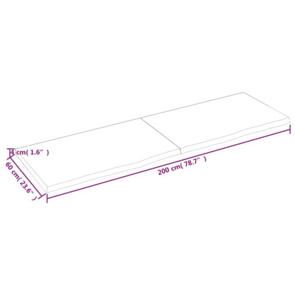 világosbarna kezelt tömör fa fürdőszobai pult 200x60x(2-4) cm