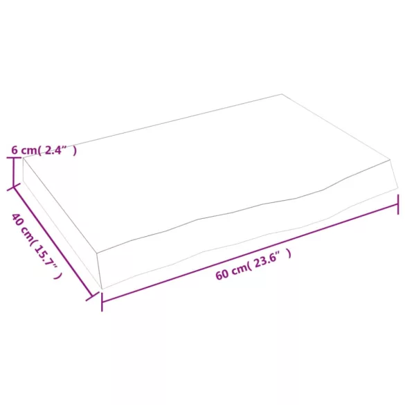 sötétbarna kezelt tömör fa fürdőszobai pult 60x40x(2-6) cm