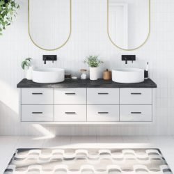   sötétbarna kezelt tömör fa fürdőszobai pult 180x50x(2-6) cm