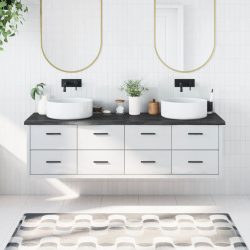   sötétbarna kezelt tömör fa fürdőszobai pult 180x60x(2-4) cm