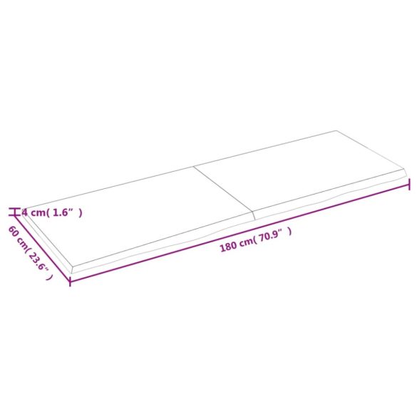 sötétbarna kezelt tömör fa fürdőszobai pult 180x60x(2-4) cm