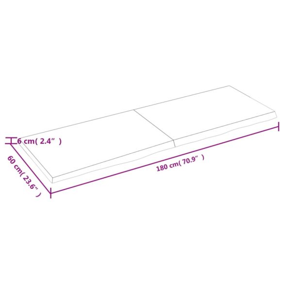 sötétbarna kezelt tömör fa fürdőszobai pult 180x60x(2-6) cm