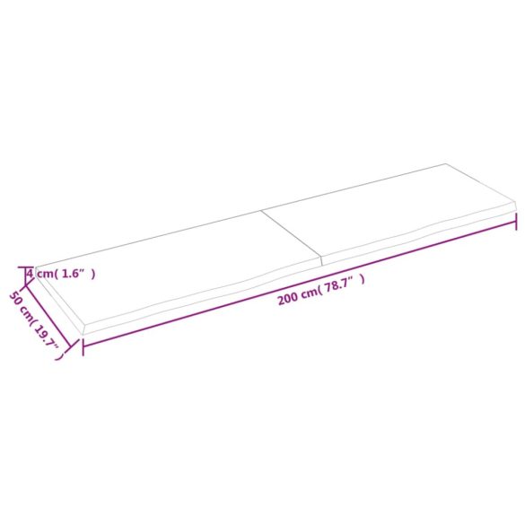 sötétbarna kezelt tömör fa fürdőszobai pult 200x50x(2-4) cm