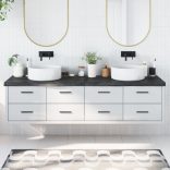 sötétbarna kezelt tömör fa fürdőszobai pult 200x50x(2-6) cm