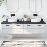 sötétbarna kezelt tömör fa fürdőszobai pult 200x60x(2-6) cm