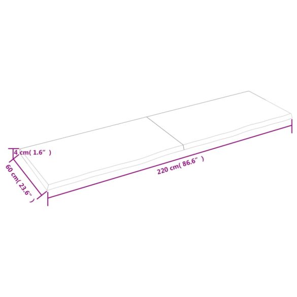 sötétbarna kezelt tömör fa fürdőszobai pult 220x60x(2-4) cm